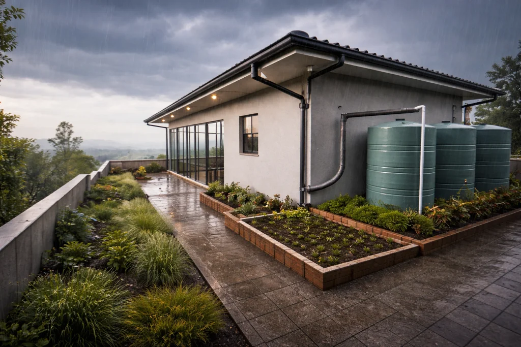 Sustainable rainwater harvesting pits and water conservation infrastructure at Godrej Vanantara, Bannerghatta Road.